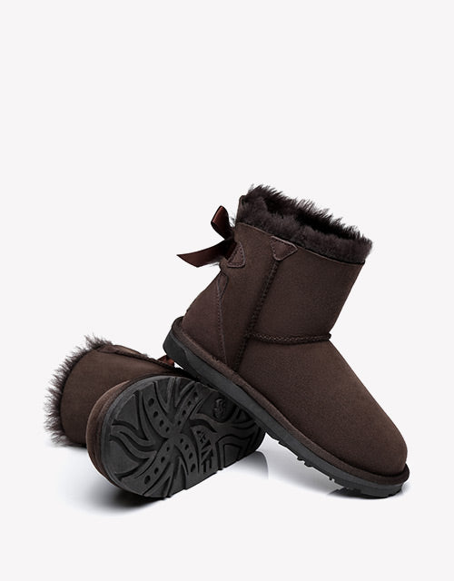 Mini Back Bow Boots - Chestnut