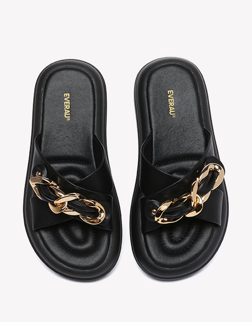 Chiffon Platform Slides - Black