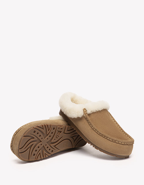 EVERAU Sheepskin Moccasin Slippers - Mocha Brown