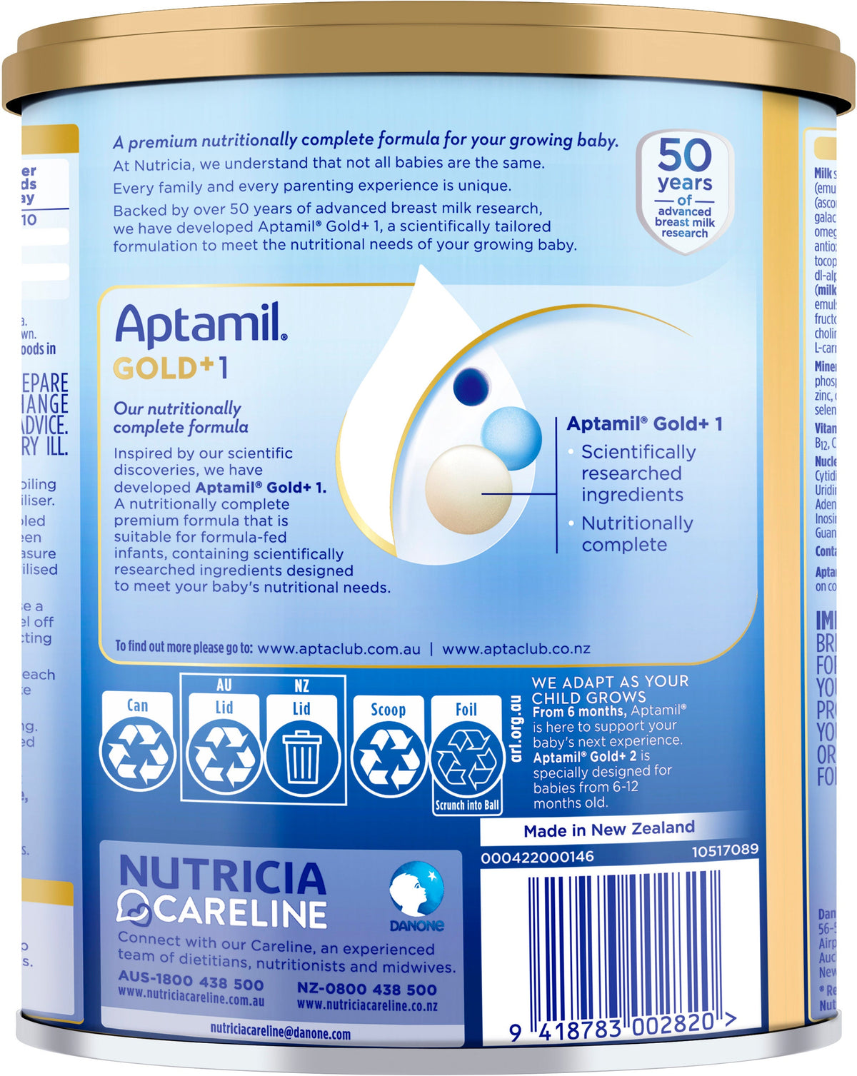 Aptamil Gold+ 1 Premium Infant Formula From 0 To 6 Months 900g