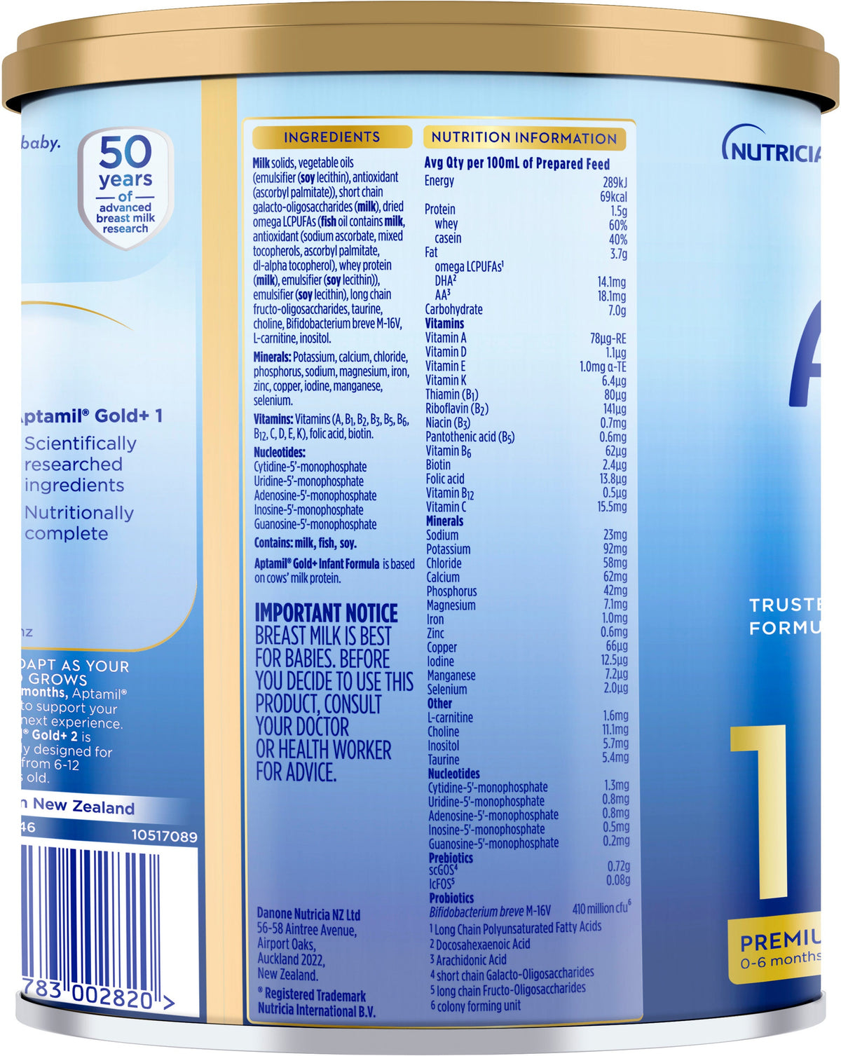 Aptamil Gold+ 1 Premium Infant Formula From 0 To 6 Months 900g