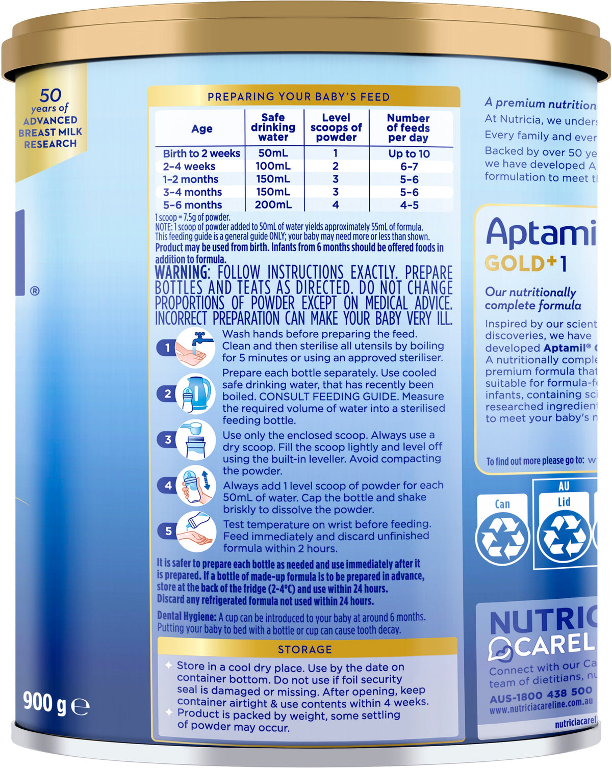 Aptamil Gold+ 1 Premium Infant Formula From 0 To 6 Months 900g