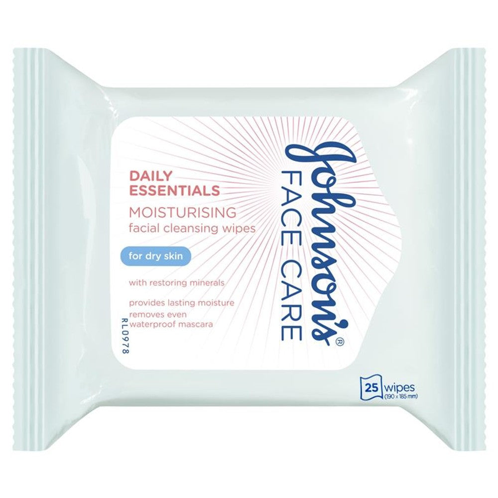 Johnson's Daily Essentials Nourishing Facial Cleansing Wipes Dry 25 Pack