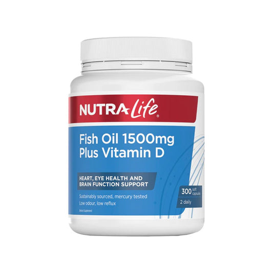 Fish Oil 1,500mg + Vitamin D (300 Capsules) - Daily Wellness Support