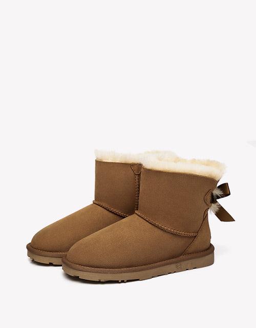 Mini Back Bow Boots - Chestnut