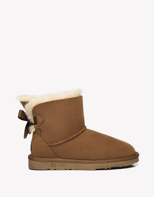 Mini Back Bow Boots - Chestnut