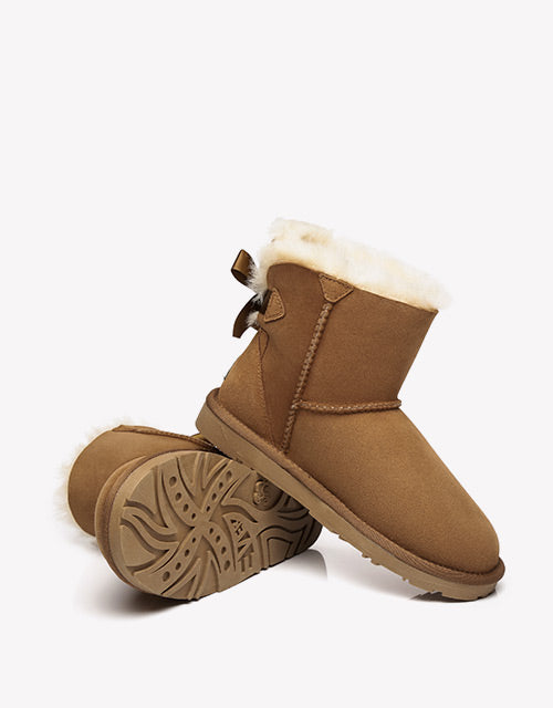 Mini Back Bow Boots - Chestnut