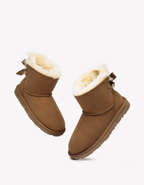 Mini Back Bow Boots - Chestnut