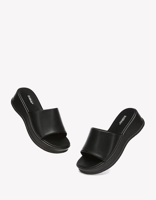 Fiona Platform Heel Slides - Black