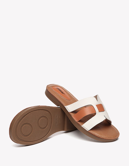 여성 오픈토 우븐 플랫 슈즈 - 누드