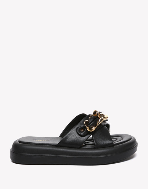 Chiffon Platform Slides - Black