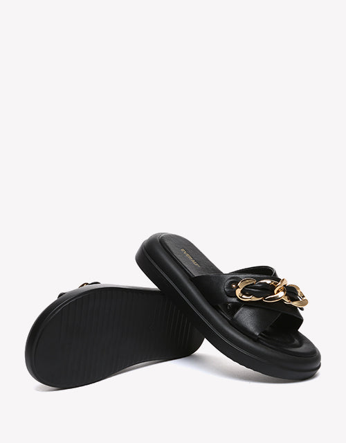 Chiffon Platform Slides - Black