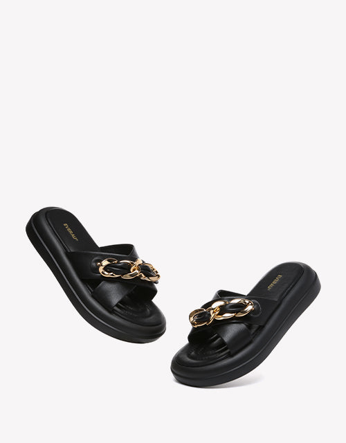 Chiffon Platform Slides - Black