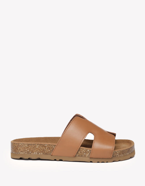 Heidy Leather Slides - Chestnut