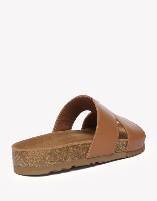 Heidy Leather Slides - Chestnut