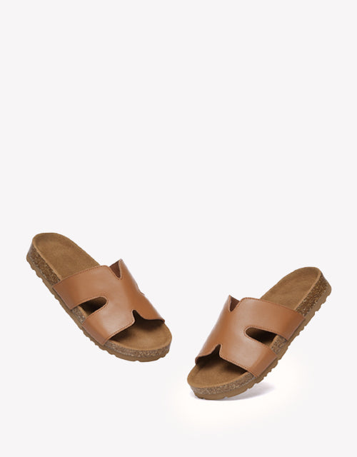 Heidy Leather Slides - Chestnut