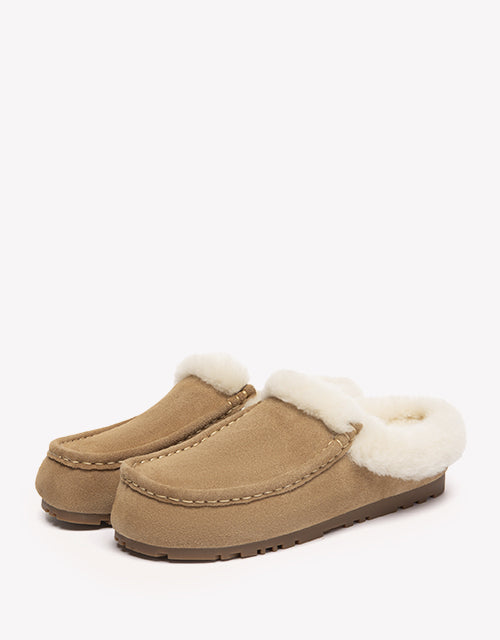 EVERAU Sheepskin Moccasin Slippers - Mocha Brown