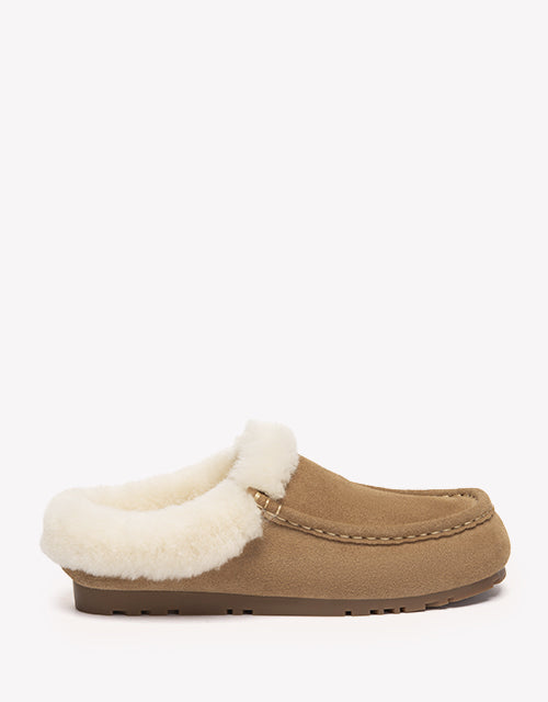 EVERAU Sheepskin Moccasin Slippers - Mocha Brown