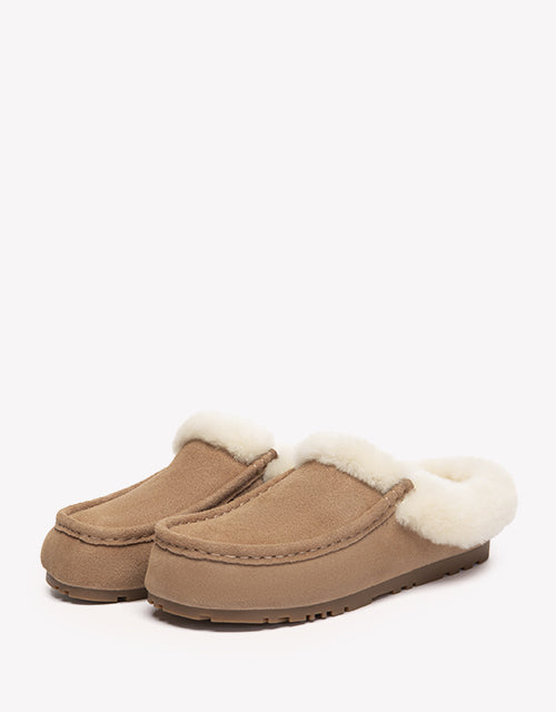 EVERAU Sheepskin Moccasin Slippers - Mocha Brown