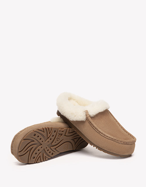 EVERAU Sheepskin Moccasin Slippers - Mocha Brown