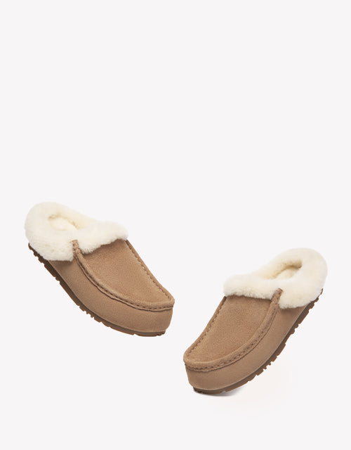 EVERAU Sheepskin Moccasin Slippers - Mocha Brown