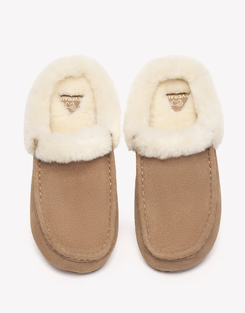 EVERAU Sheepskin Moccasin Slippers - Mocha Brown