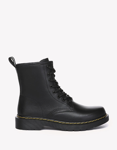 Simona Leather Combat Boots - Black