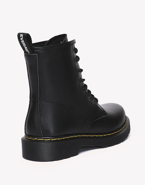 Simona Leather Combat Boots - Black