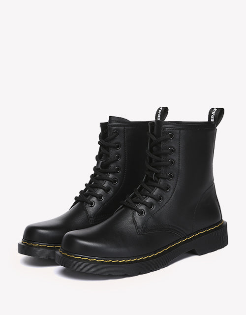 Simona Leather Combat Boots - Black