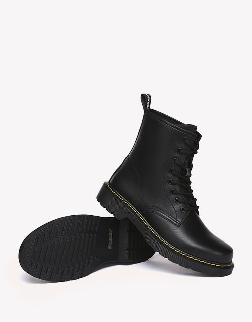 Simona Leather Combat Boots - Black