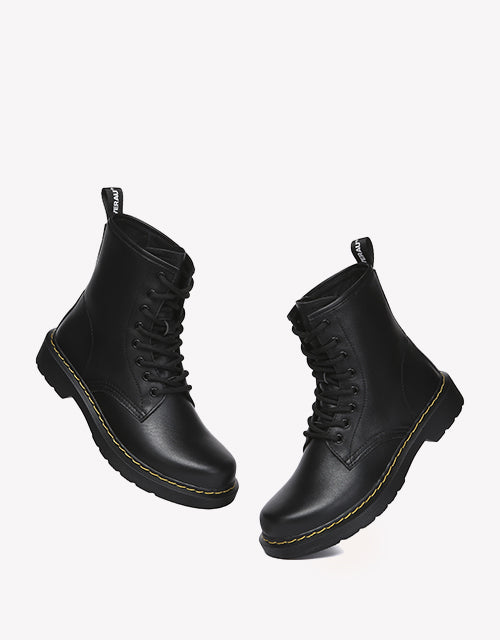 Simona Leather Combat Boots - Black