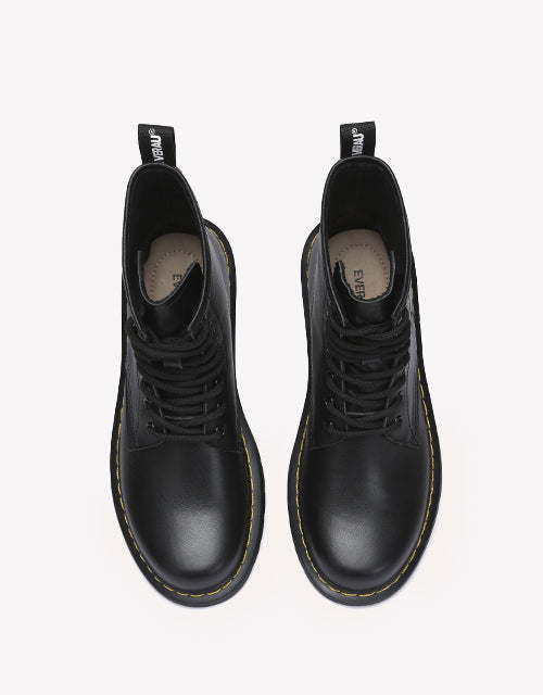 Simona Leather Combat Boots - Black