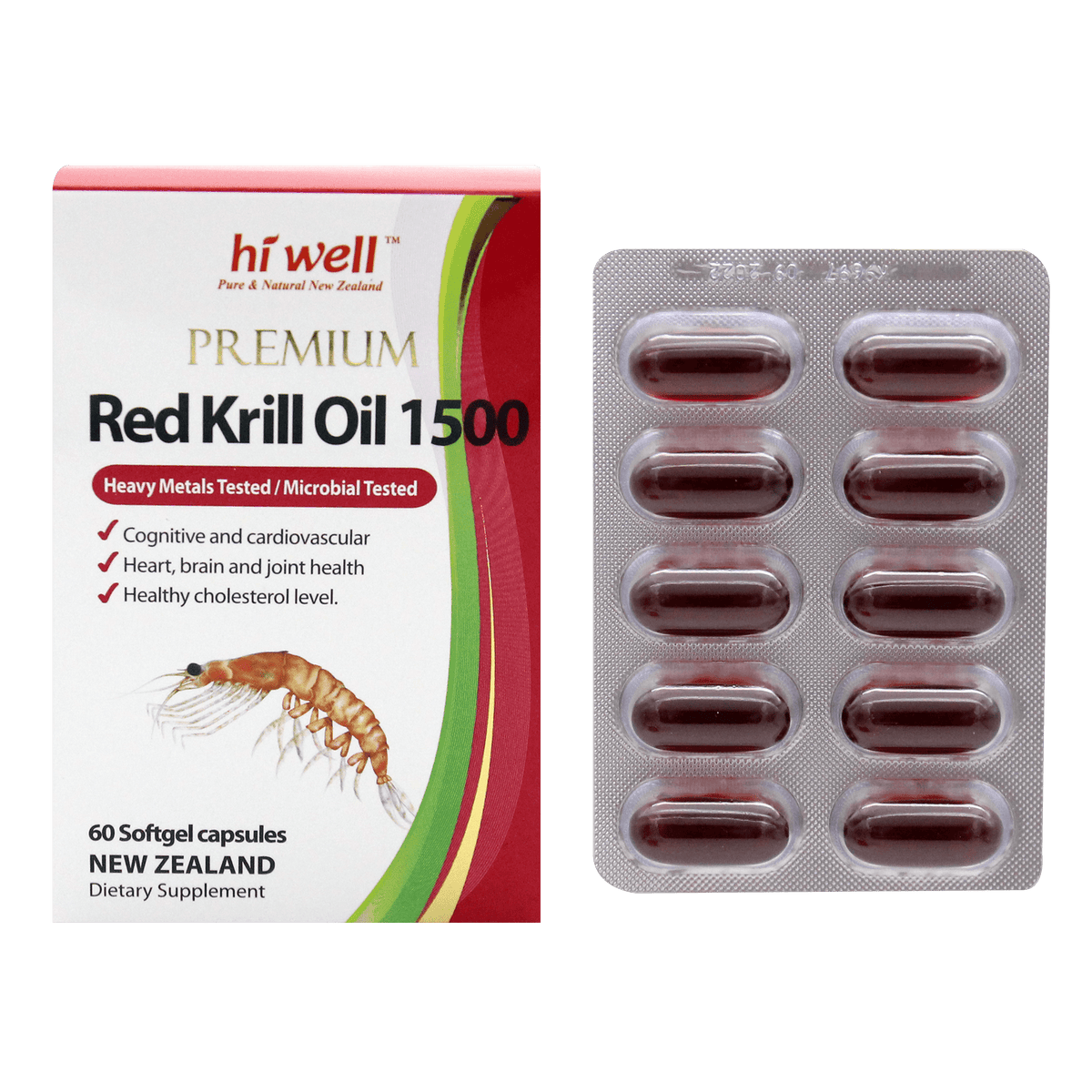 Hi Well Premium Super Red Krill Oil 60 Vege Softgel Capsules